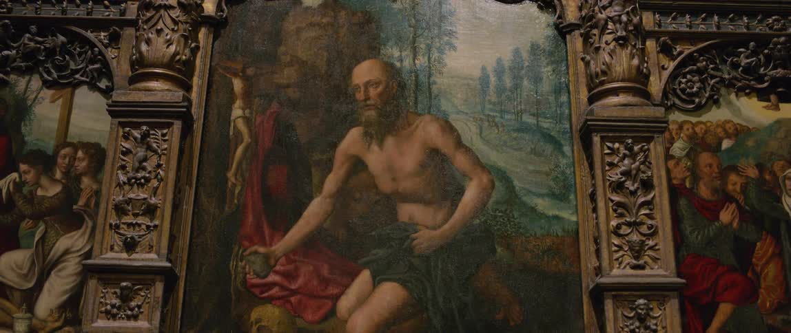 A close up clip of a canvas painting