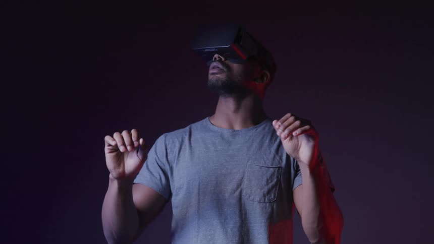 Man using virtual reality glasses