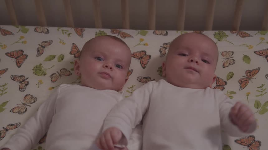 Twin babies lying in the crib