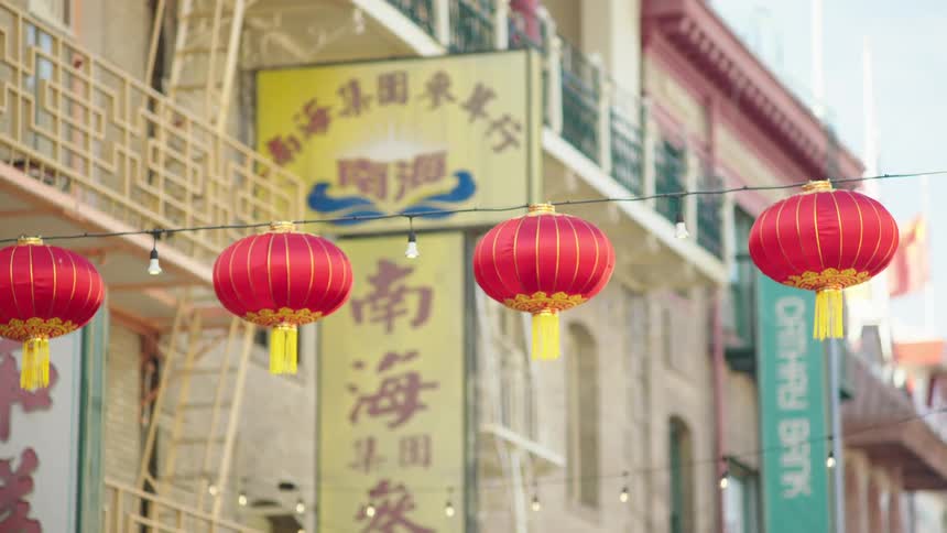 Suburb of a chinatown with asian lamps