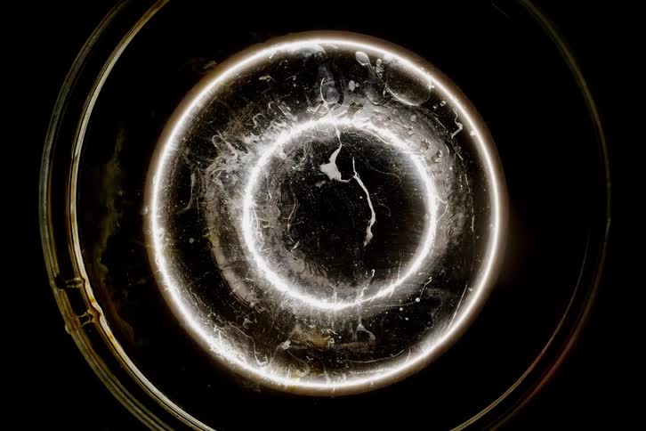 The flowing ink moves in the circle