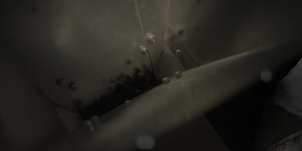 Coffee beans fall into metal equipment