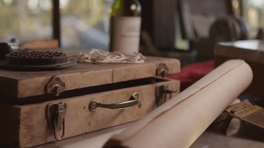 Miscellaneous items sit on a tabletop