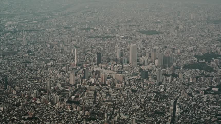 Tall buildings surrounding each other make up the cityscape view