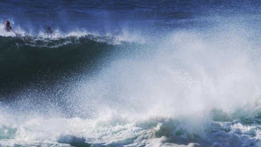 People trying to surf a wave