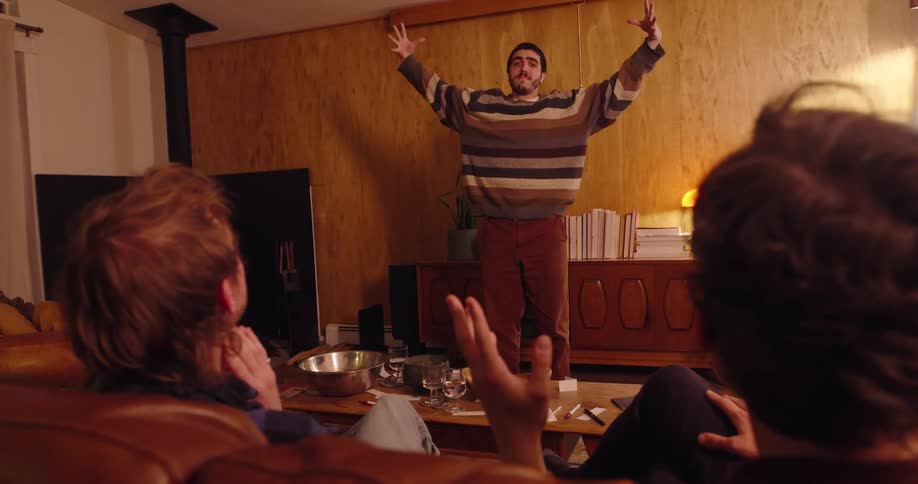 Friends having fun playing charades