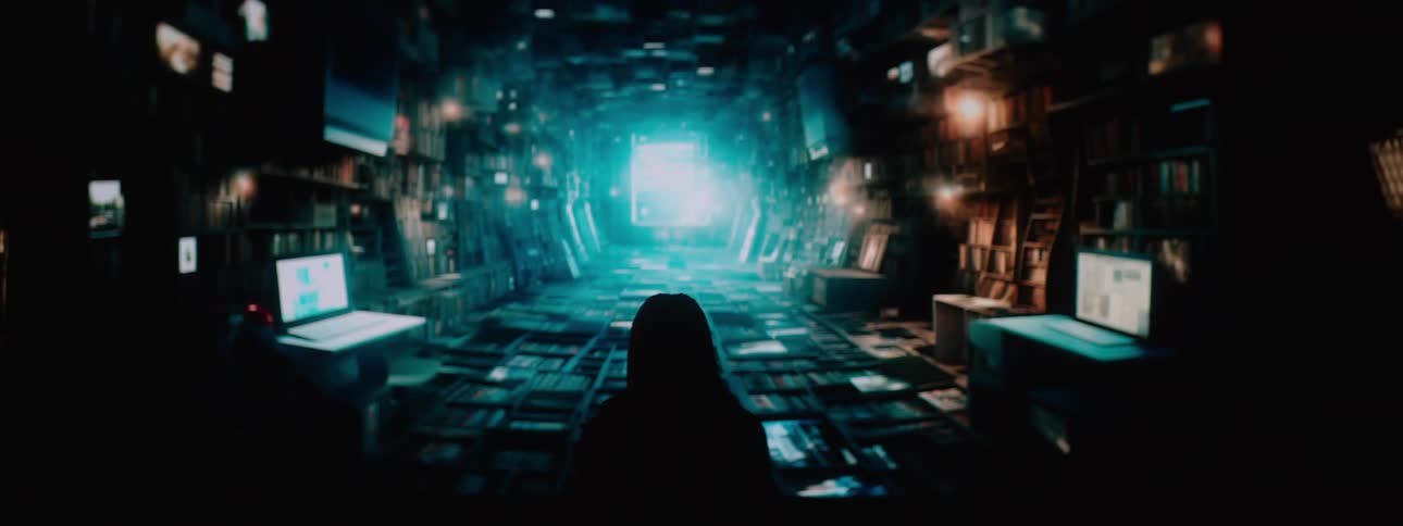 A woman stands in a cave of technology