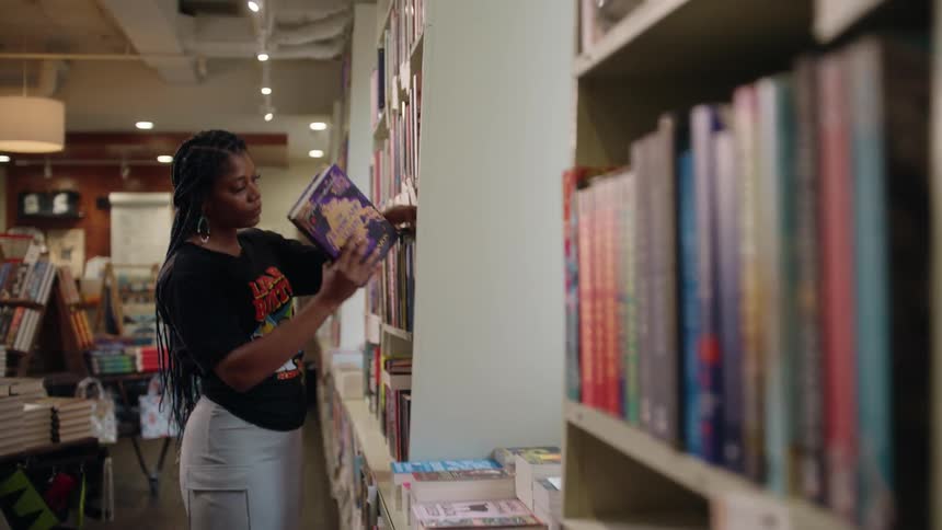 Woman working in a bookstore