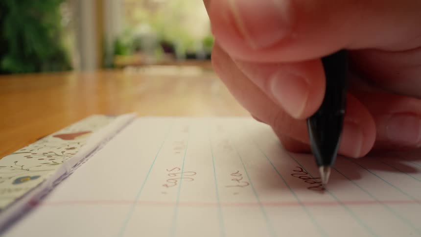 A person is writing notes on the notepad