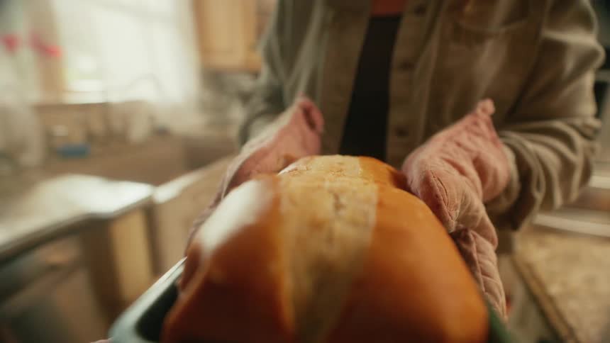 A close up footage of a person serving bread