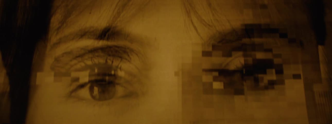 A fast closeup view of multiple set of human eyes with a sepia tone