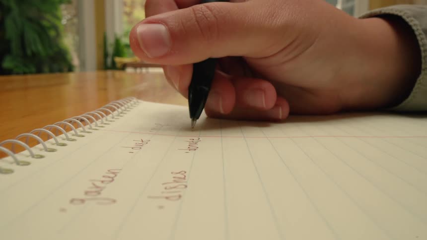 Hand with a pen writing in a notebook