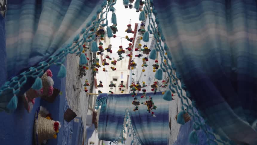 Hallway with blue curtains in a suburb