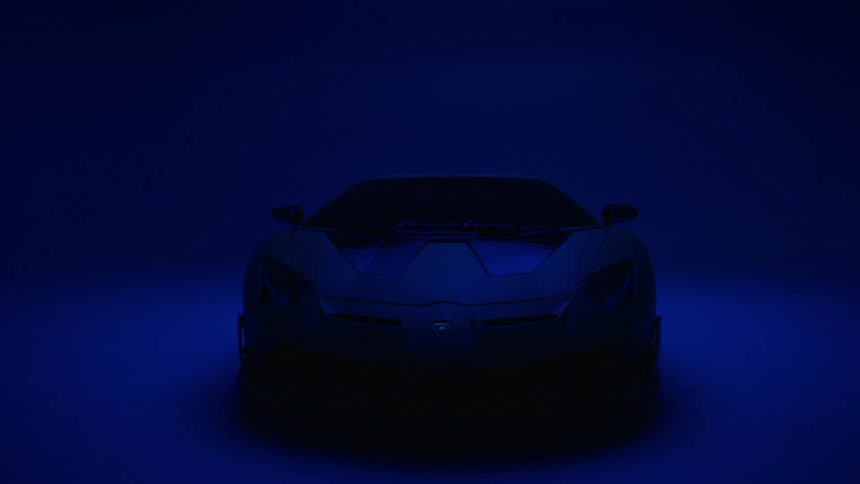 A car in a blue display room