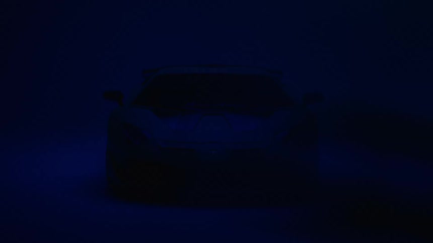 Lamborghini in a studio with flashing lights