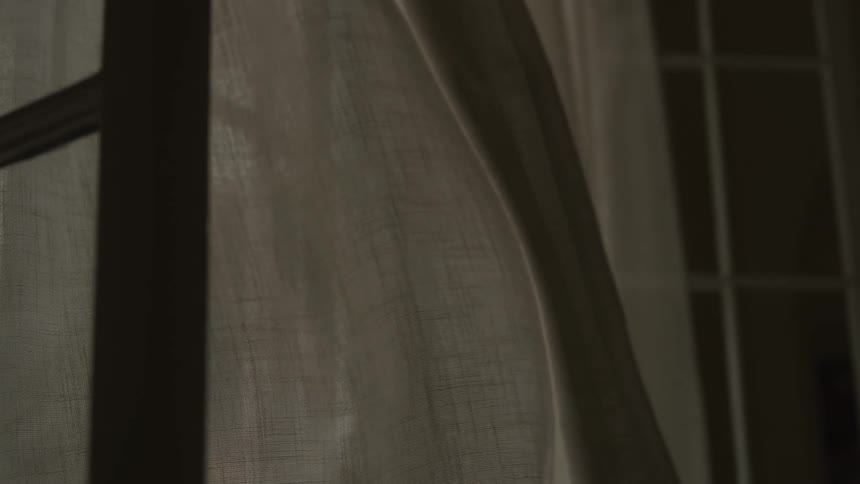The curtain blows in the wind inside the home