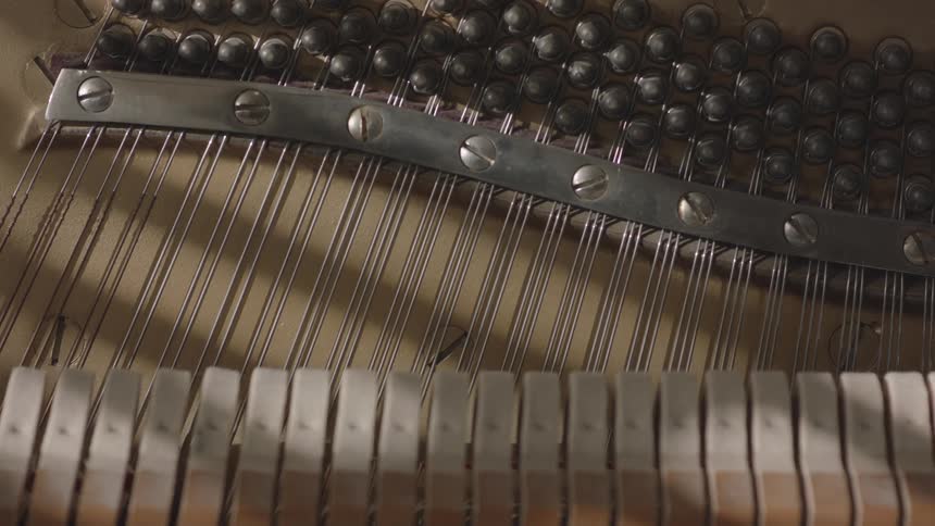 Natural light and shadow reflecting off the underside of a pianos keys