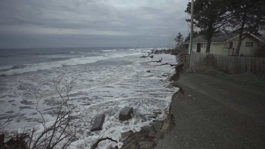 Waves crashing against the beach