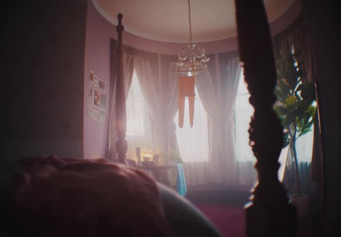 Leggings are hanging from the chandelier