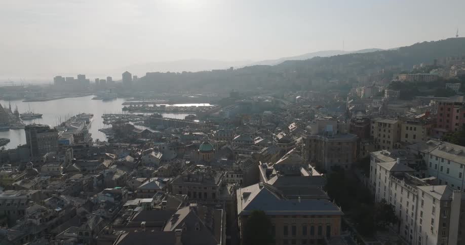 Aerial panorama of a classic urban seaside town