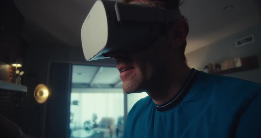 Man using virtual reality glasses