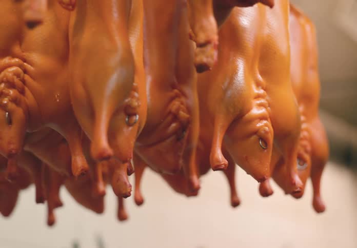 A footage of hanged meats