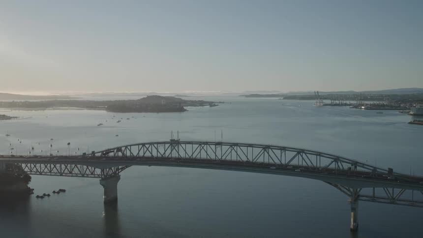Traffic flows over the large bridge
