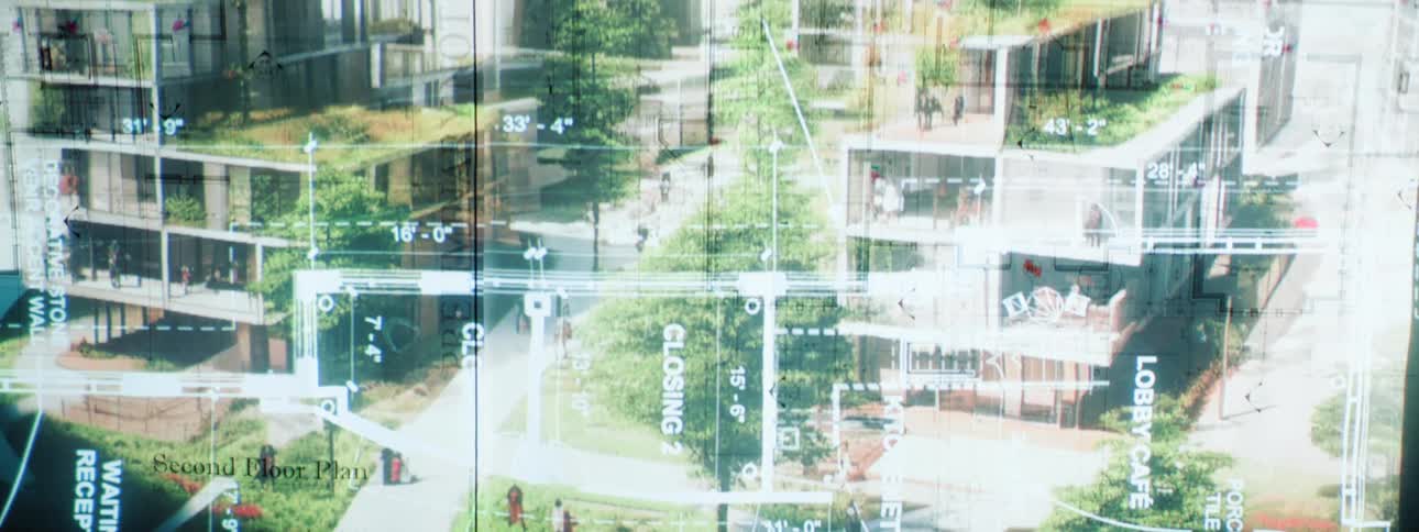 Digital concept plan of building development in an urban area