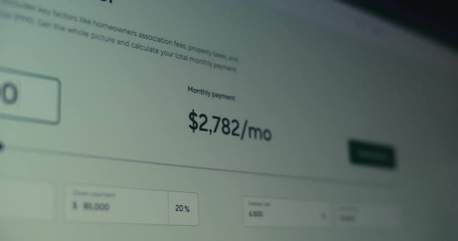 A computer screen displaying a mortgage calculator website calculating the mortgage price