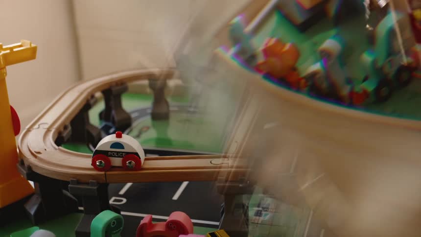 Toys fill the play area