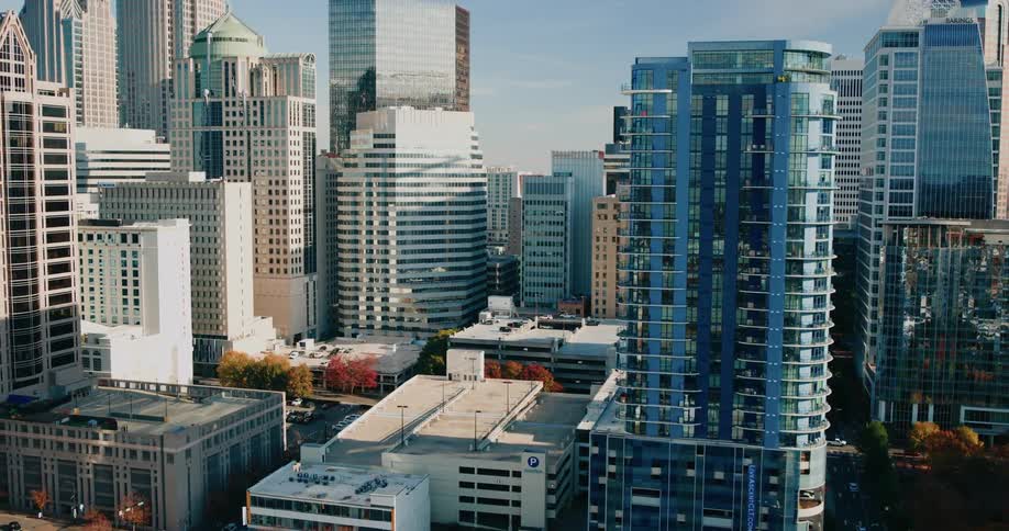 Aerial panorama of modern skyscrapers in a metropolis