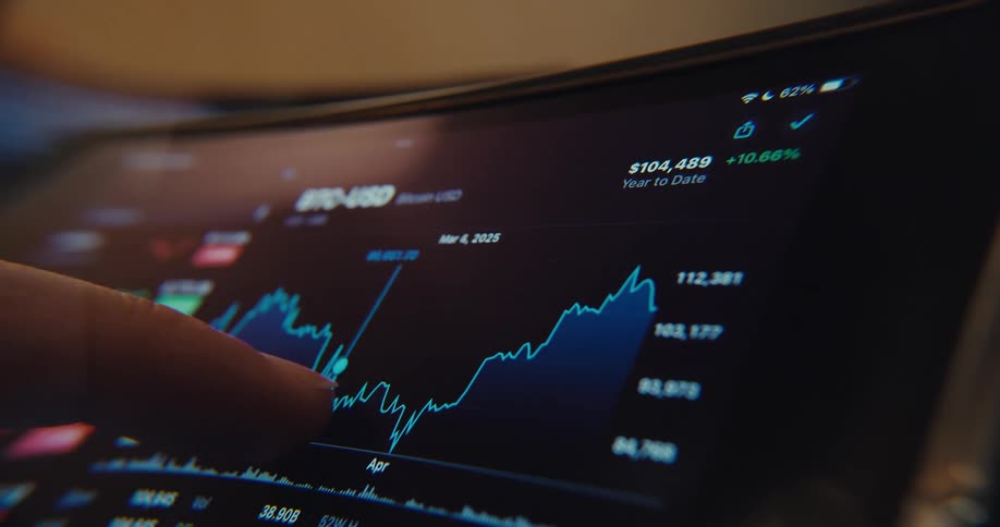 A persons finger touching a graph on a tablet screen