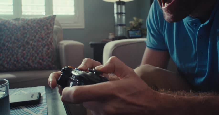 Man having fun playing video games