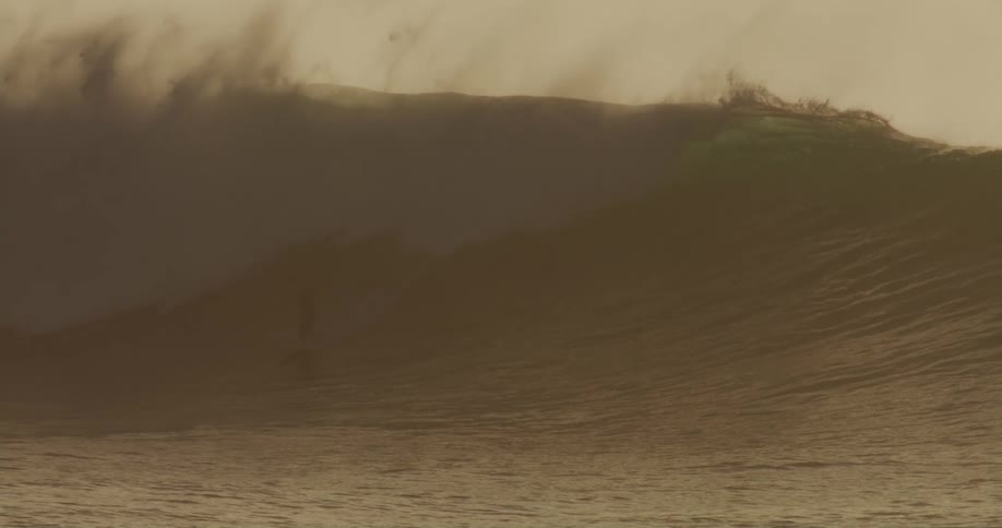 Several surfers ride a wave