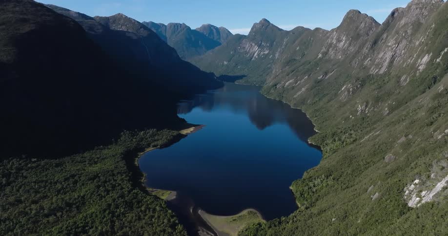 A large lake in the middle of the mountains
