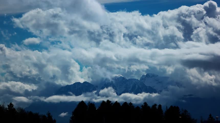 A mountain peak was visible covered in clouds at midday