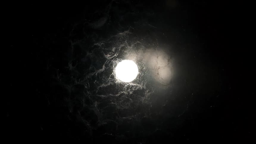A bright light reflected in some water