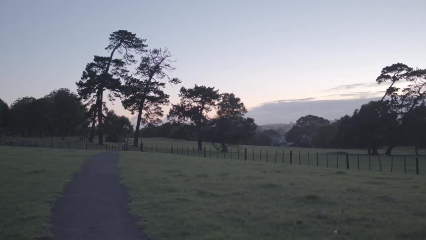 A farm at sunset