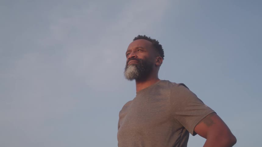 Pensive white bearded man outdoors