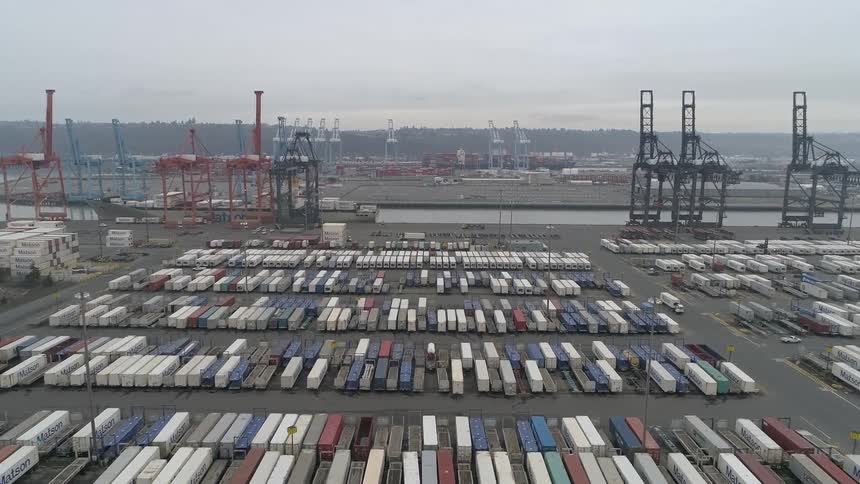 A cargo terminal with many containers