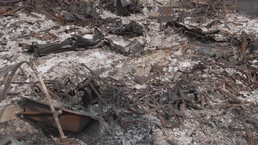 Destroyed scene with burnt metals