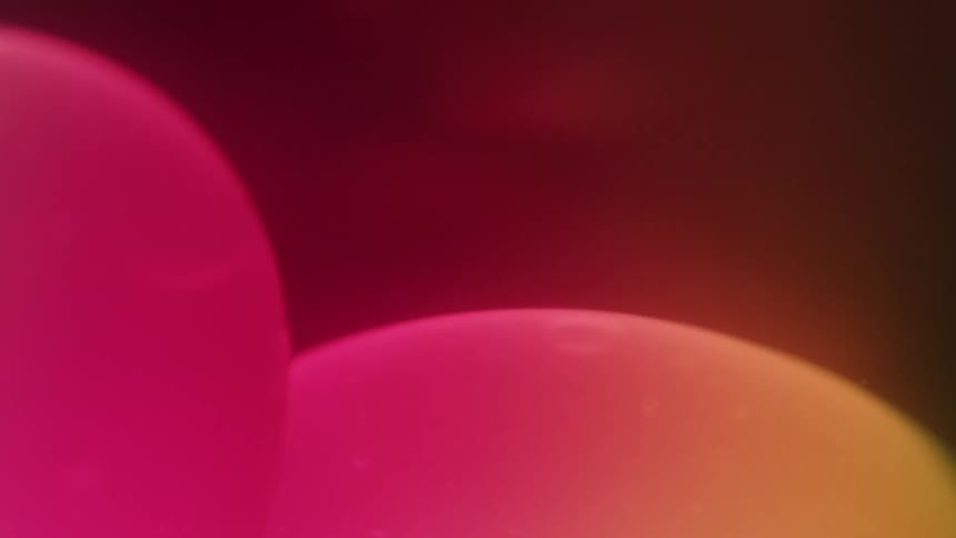Pink and yellow ombre colored suspended fluid moves around slowly inside a lava lamp