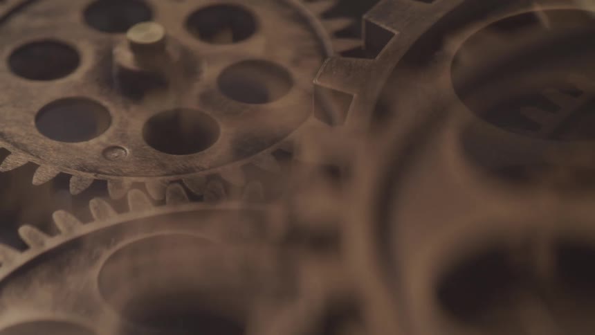 Gears are slowly spinning together