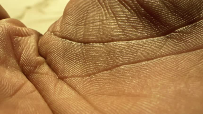 Extreme close up of a black persons palm and palmar creases