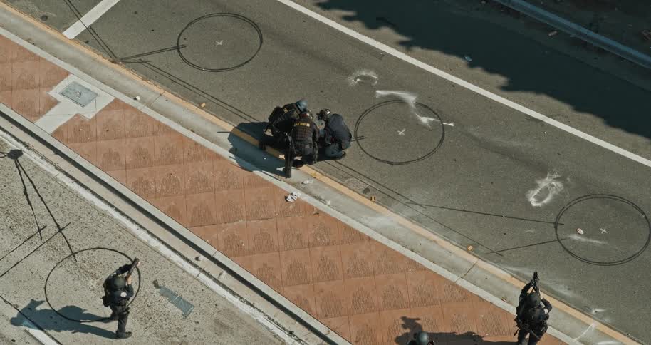 Police are arresting a protester in the street