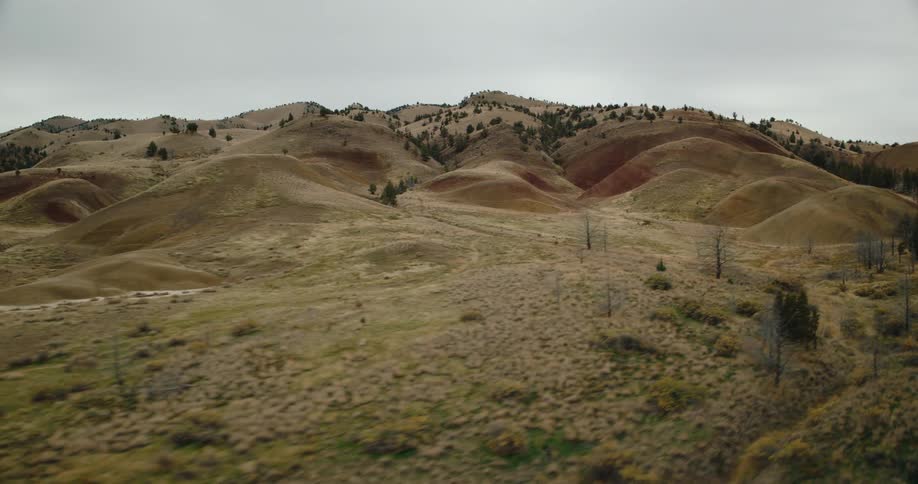 Mountain landscape with sparse vegetation on a cloudy day