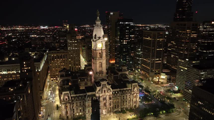 Philadelphia City Hall illuminated at night