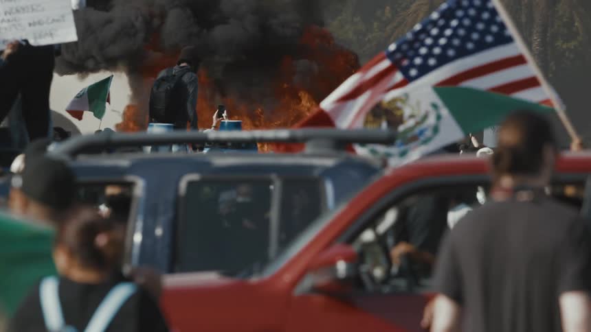Rioters are burning things and protesting