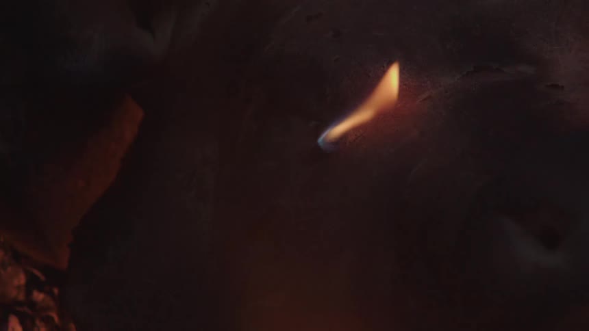 The fire engulfs the pig head