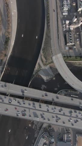 Aerial view of a city highway with vehicle traffic
